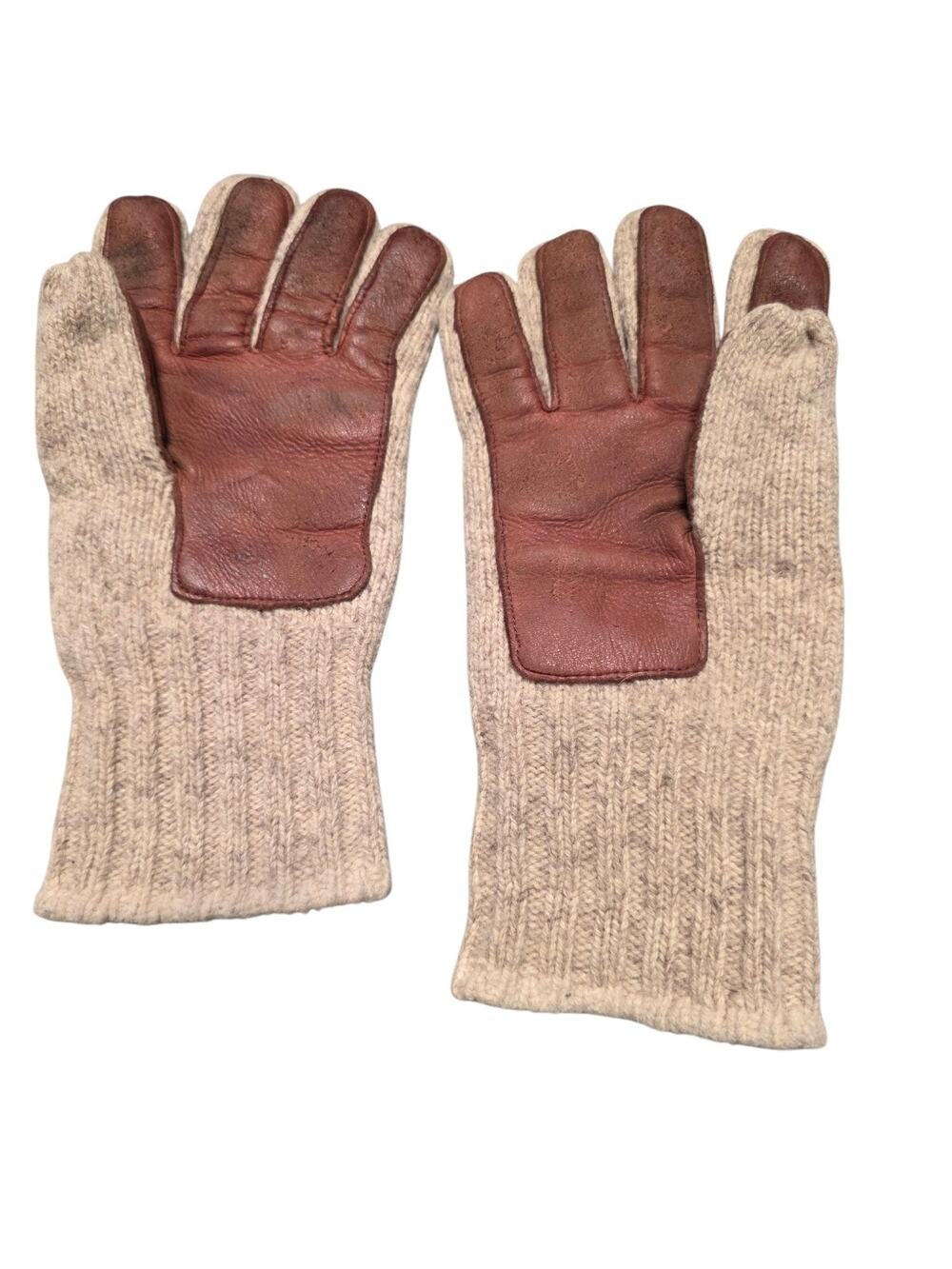 Cream Wool Knit Insulated Winter Gloves For Men Size Large